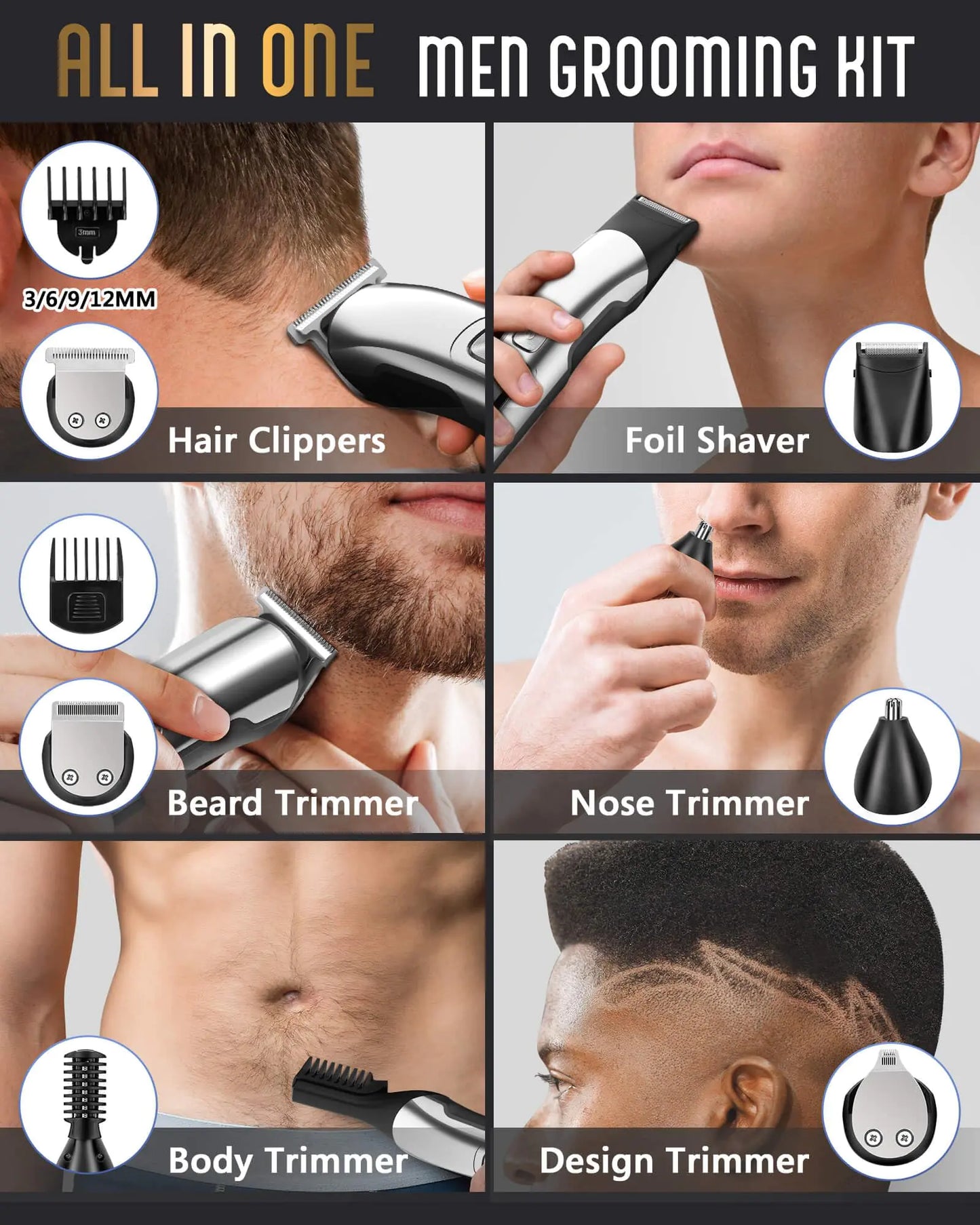 Ufree Beard Trimmer for Men, Waterproof Electric Razor for Nose, Body, Face and Mustache, Cordless Hair Clippers Shavers for Men Grooming Kit, Gifts for Men Husband Father Silver