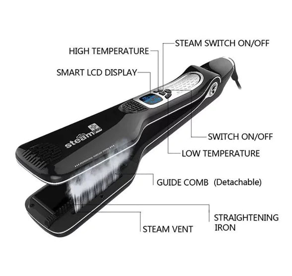 Steam Hair Brush Titanium Ceramic Flat Iron