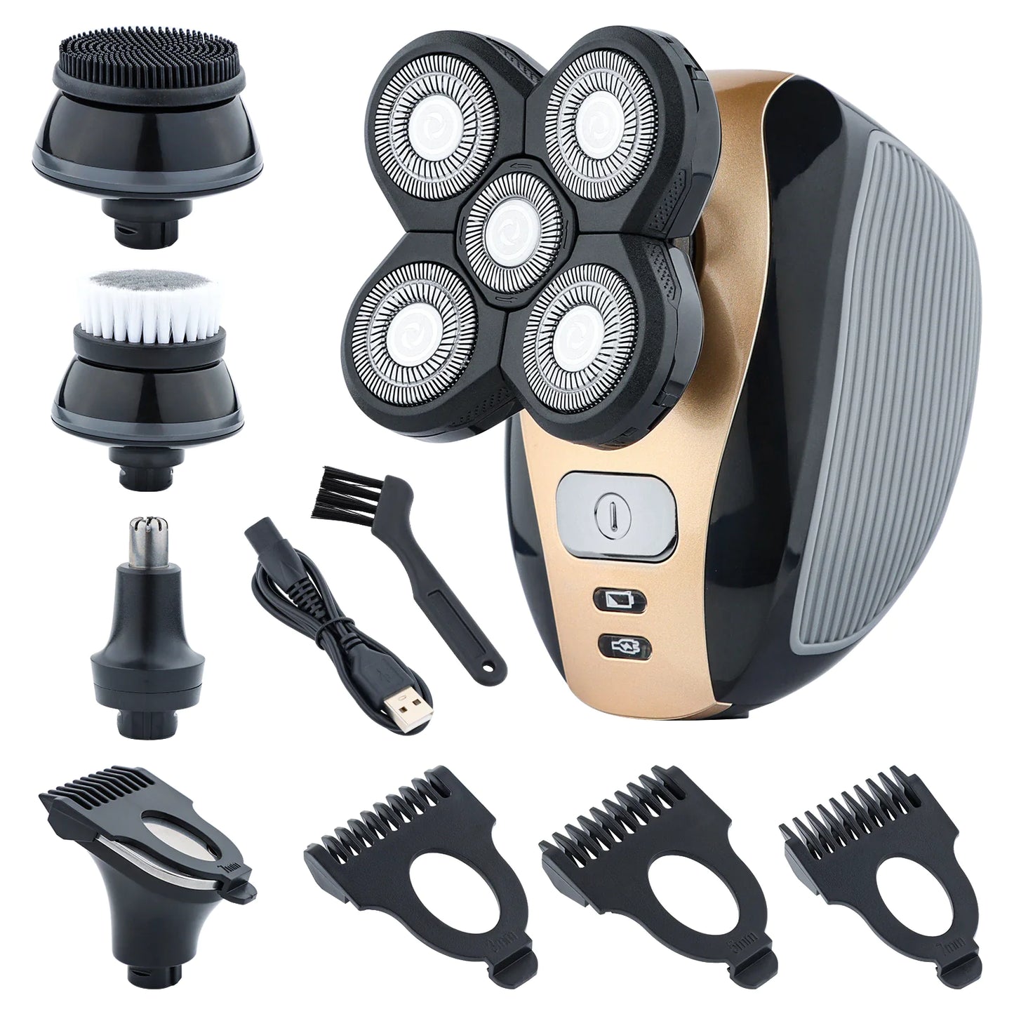 5-in-1 Rotary Electric Shaver 4D Rechargeable Bald Head Hair Beard Trimmer Razor