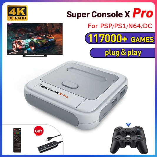 Super Game Console X Pro Retro Video Games Wifi 4k Hd Tv 2 Controllers