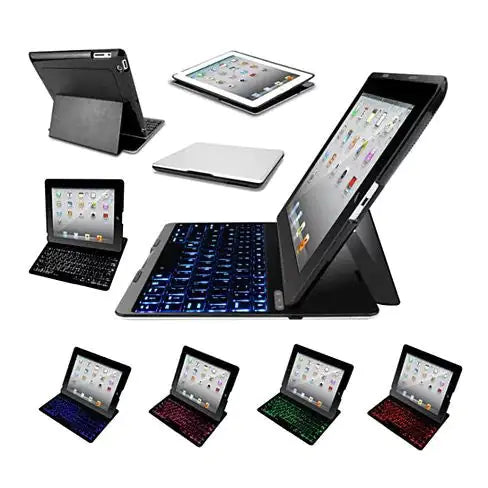 Slimmest Backlit iPad 2/3/4, Air 1/2 and Mini Hard Shell Case with Bluetooth Keyboard