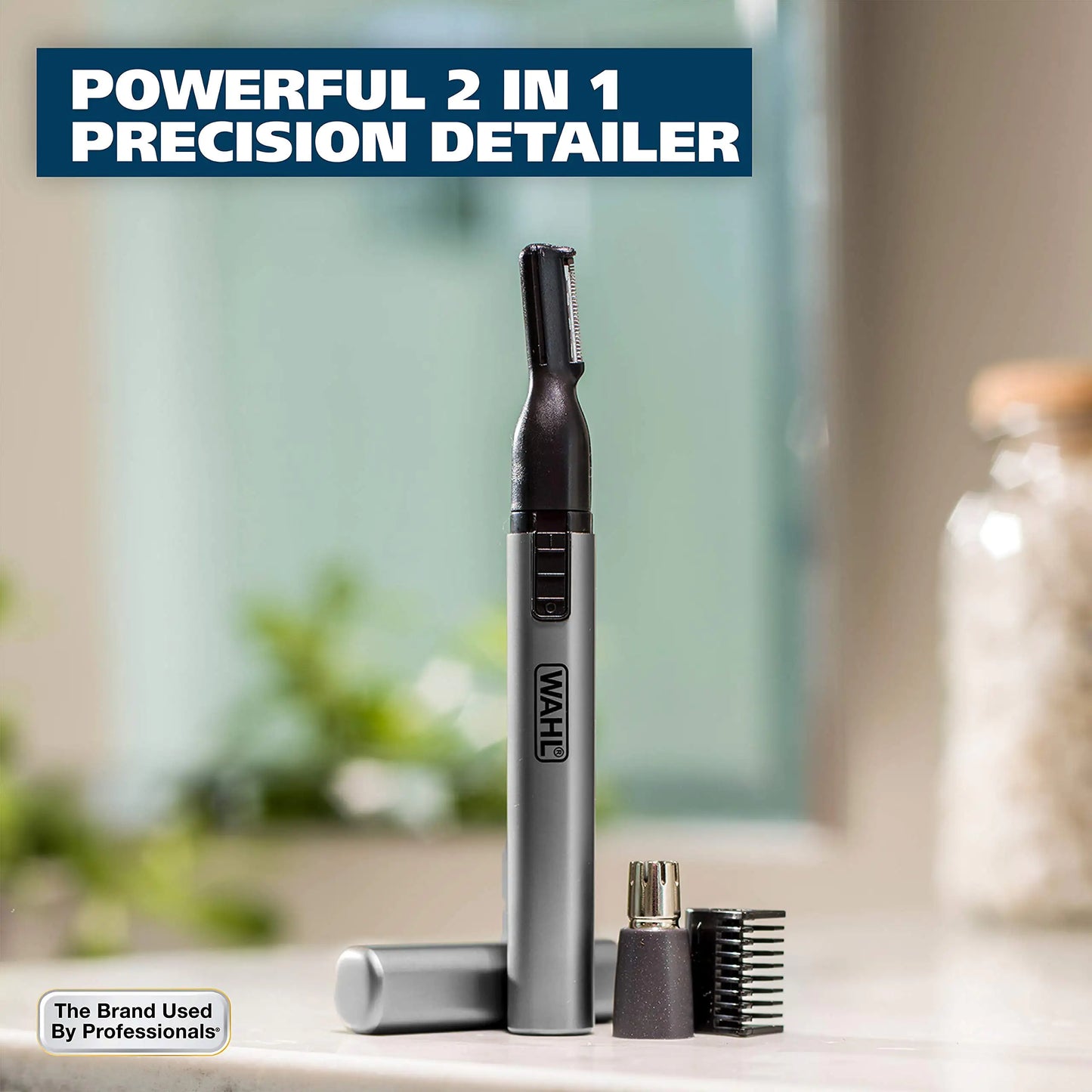 Wahl Micro Groomsman Battery Personal Trimmer for Hygienic Grooming with Rinseable, Interchangeable Heads for Eyebrows, Neckline, Nose, Ears, & Other Detailing - 05640-600 4 Piece Set