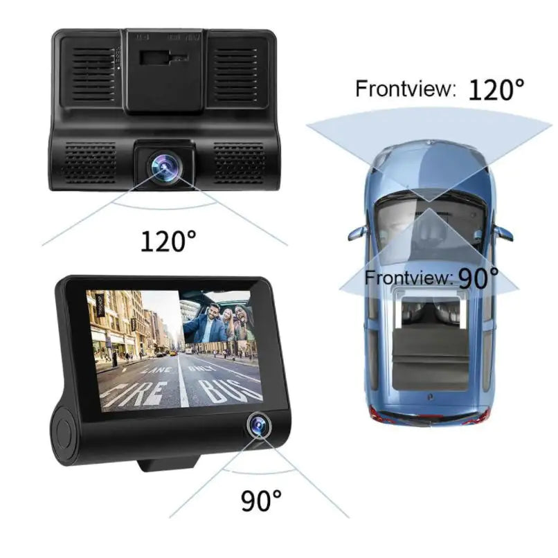 Safe Drive Dual Camera Car Dash Cam With Large Screen