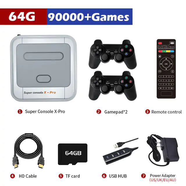 Super Game Console X Pro Retro Video Games Wifi 4k Hd Tv 2 Controllers